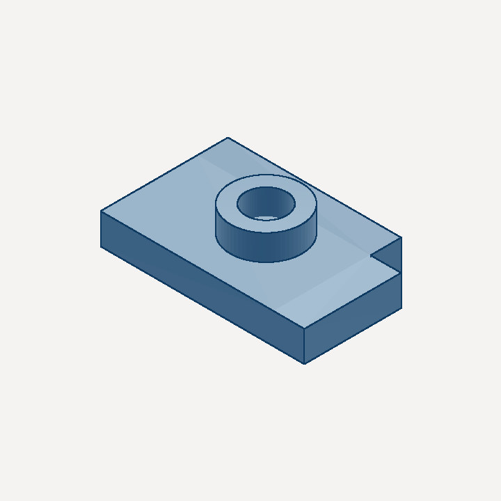 Boolean union and difference: a plate with a bossed bore and a notched corner