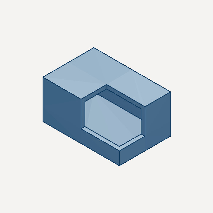 Shelled box with a corner cut away revealing the 3mm wall